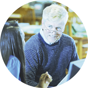 man talking to an advisor