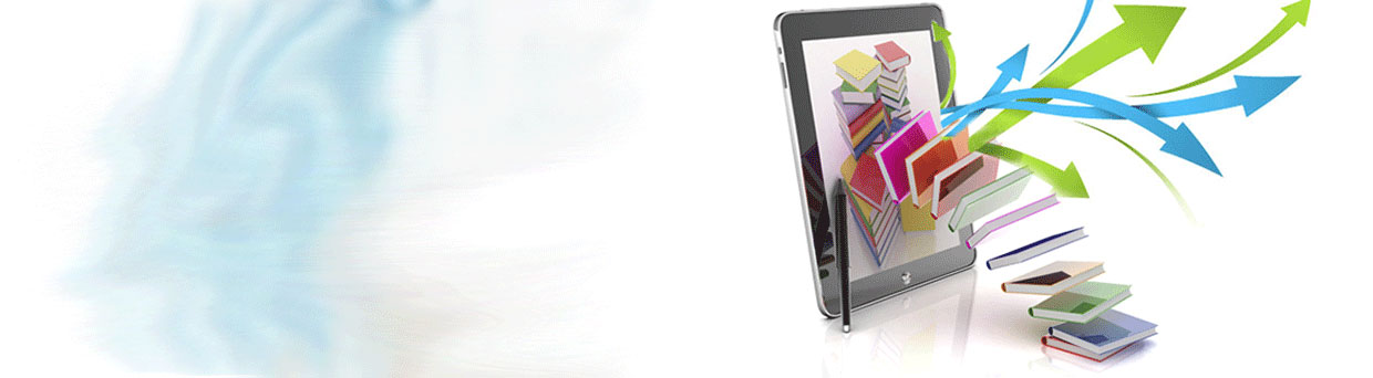 tablet with books and arrows